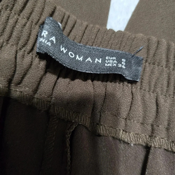 Zara Woman Relaxed Fit Pull On Joggers, Brown Olive w/Black Tuxedo Stripe, EUC! - Picture 7 of 7